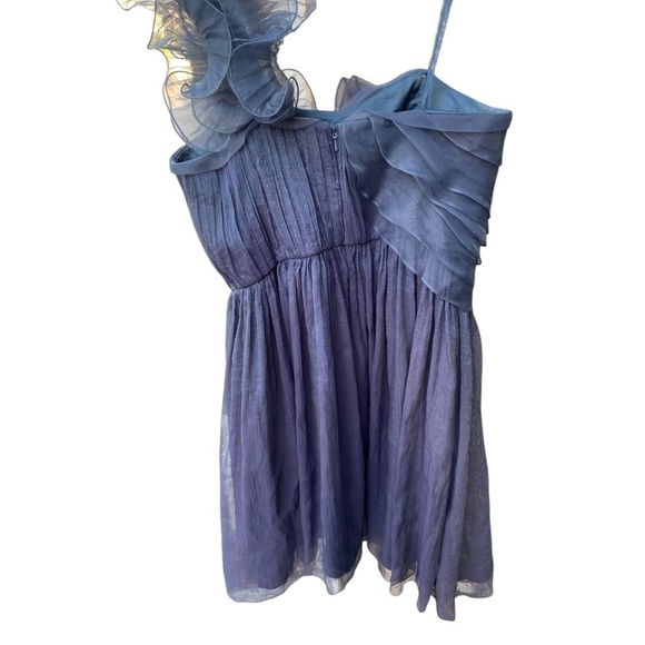 BCBG MAXAZRIA Dark Blue Grey Metallic Tulle Overlay One Shoulder Dress 6 - Picture 6 of 16